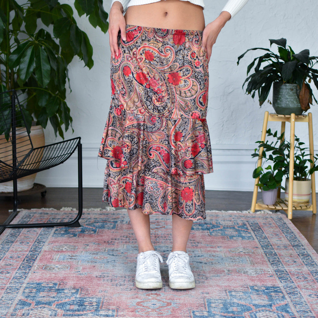 Vintage Paisley Ruffled Maxi Skirt