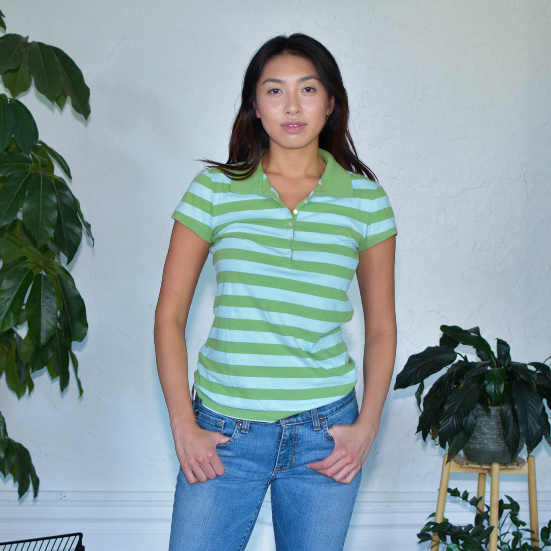 Vintage Y2K Aeropostale Femme Striped Polo Shirt