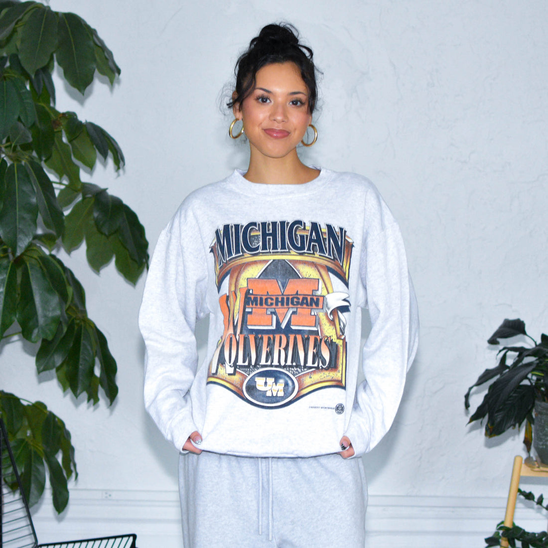 Vintage 90s University of Michigan Wolverines Gray Crewneck
