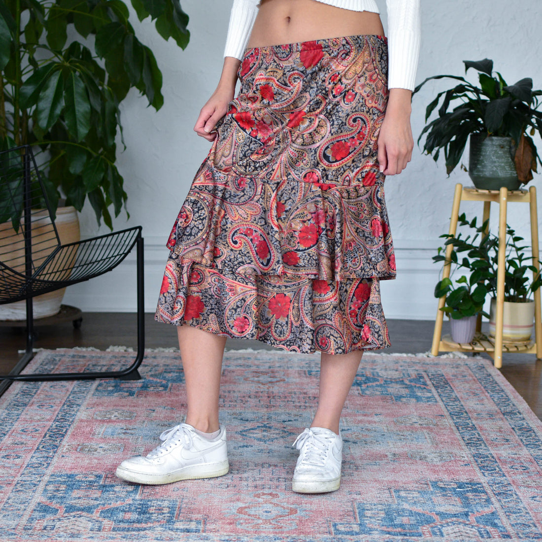 Vintage Paisley Ruffled Maxi Skirt