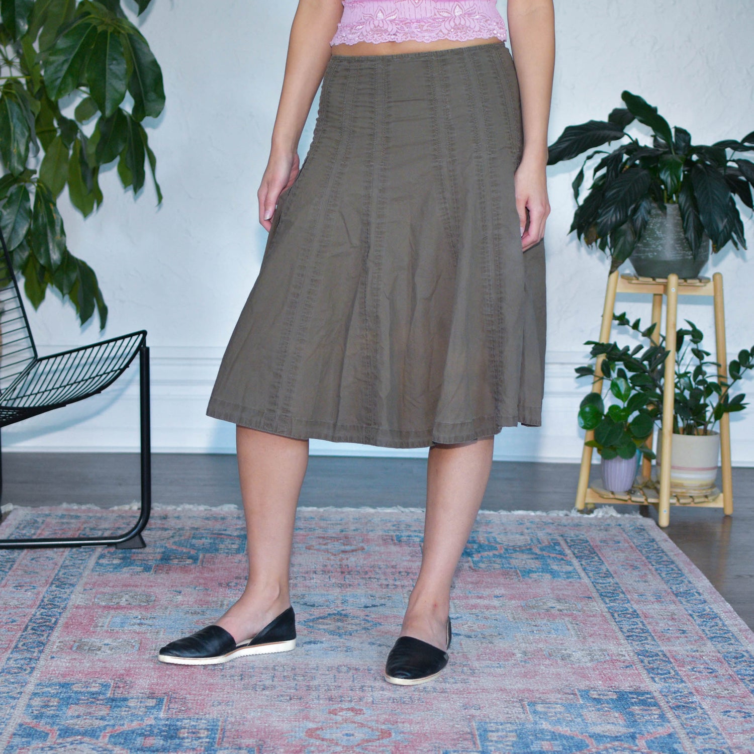 Y2K Cabi Brown Pleated Midi Skirt