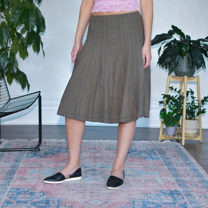 Y2K Cabi Brown Pleated Midi Skirt