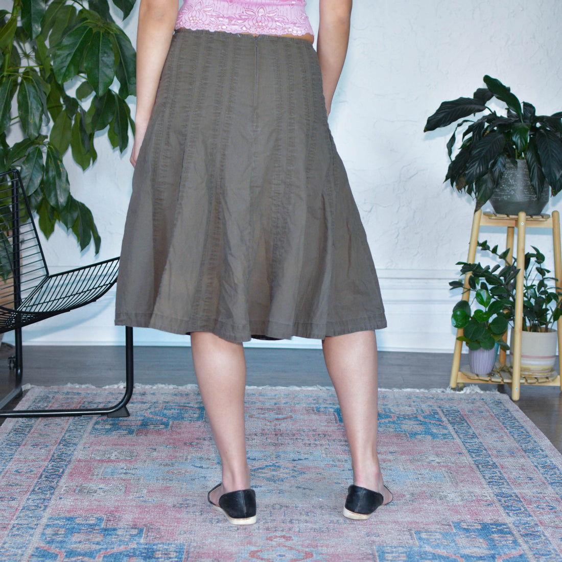 Y2K Cabi Brown Pleated Midi Skirt
