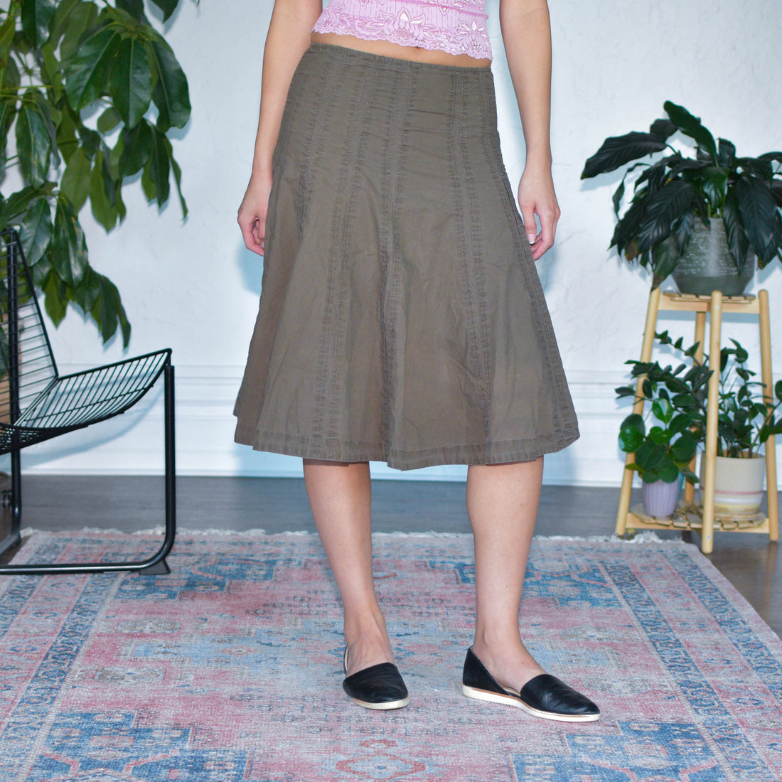 Y2K Cabi Brown Pleated Midi Skirt