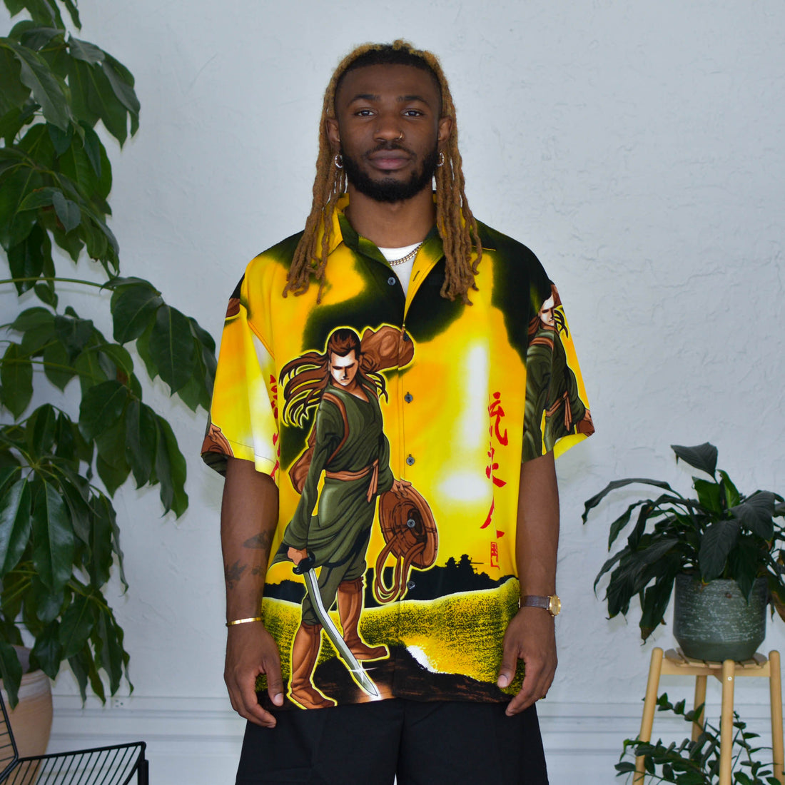 Vintage Solo Loco Anime Samurai Button-Up Shirt