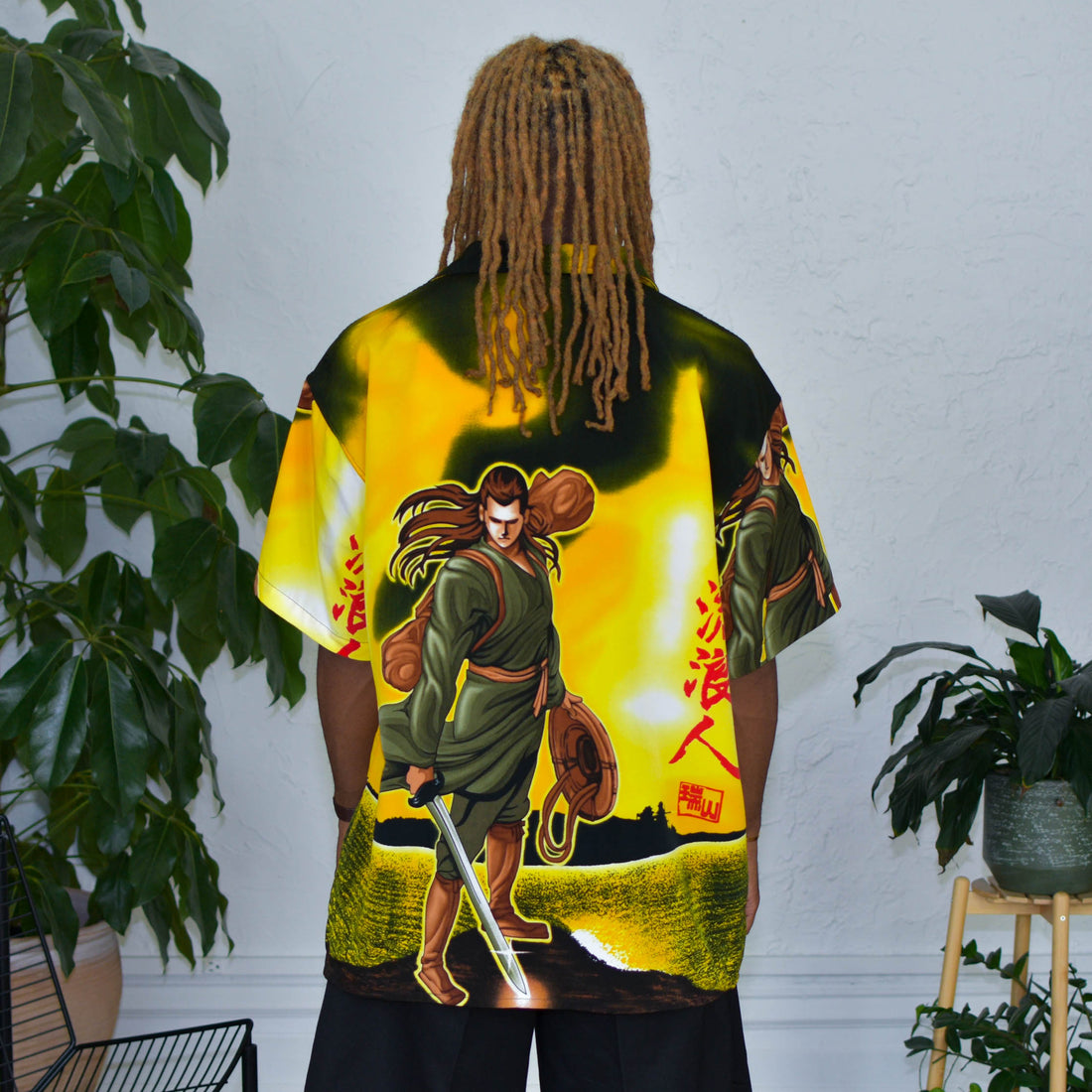 Vintage Solo Loco Anime Samurai Button-Up Shirt