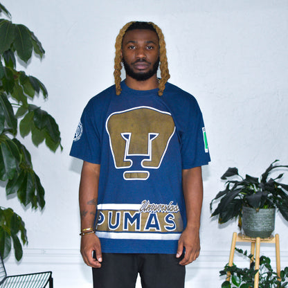Vintage 90s Pumas UNAM Navy All-Over-Print T-Shirt