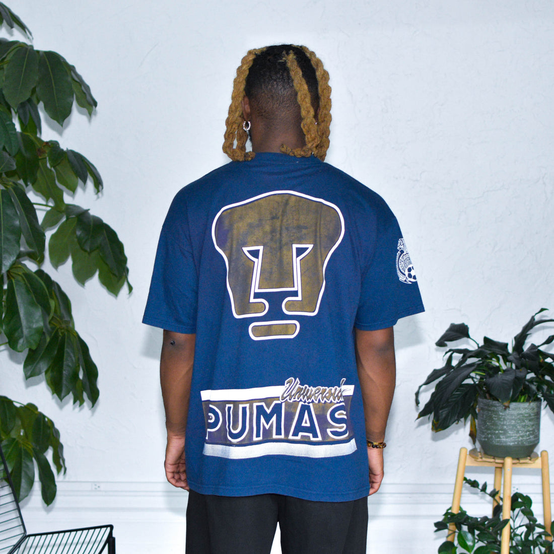 Vintage 90s Pumas UNAM Navy All-Over-Print T-Shirt