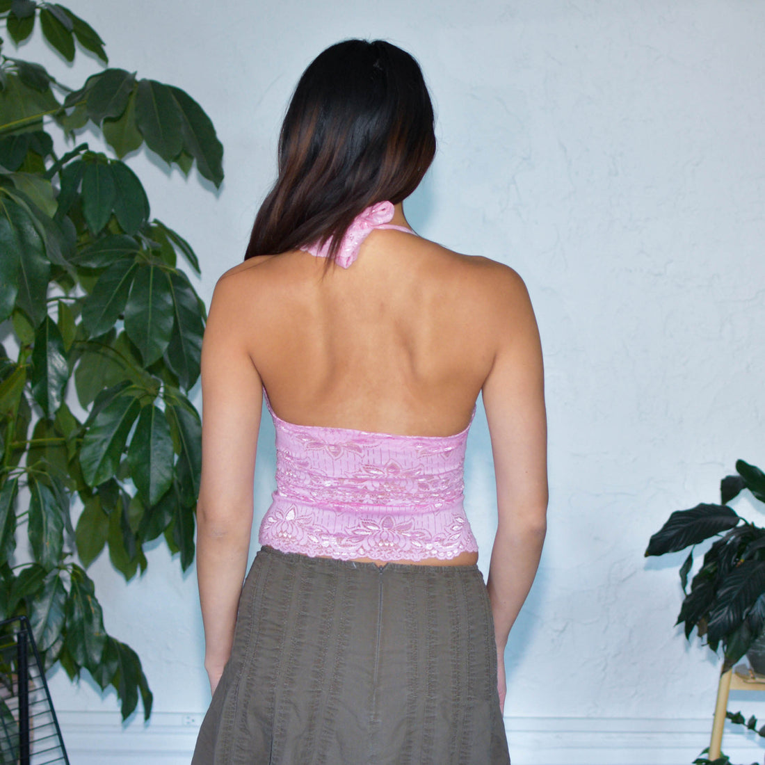 Y2K Pink Lacey Halter Top