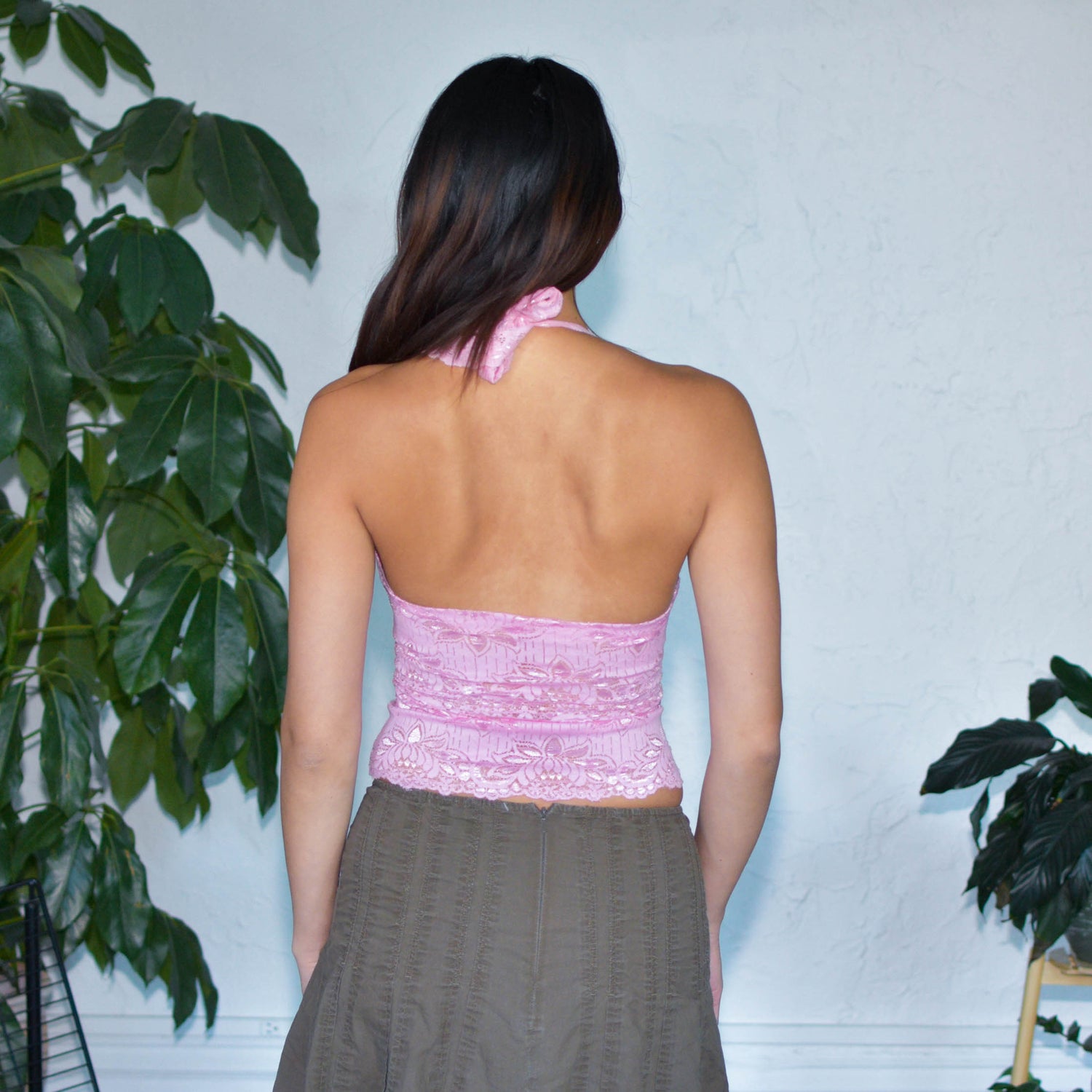 Y2K Pink Lacey Halter Top