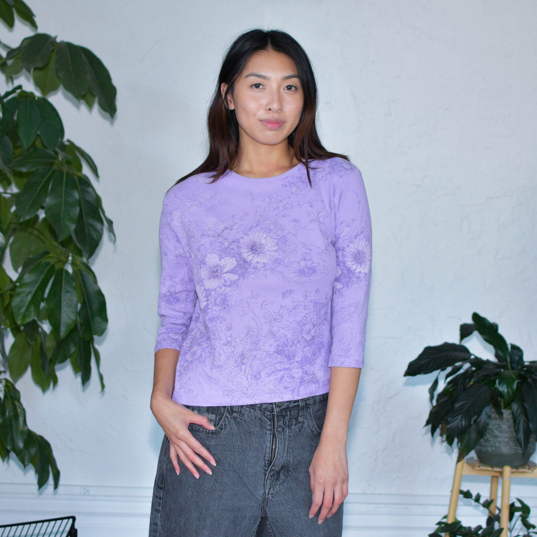 Y2K Pleasant Shade Floral Long Sleeve Femme Top