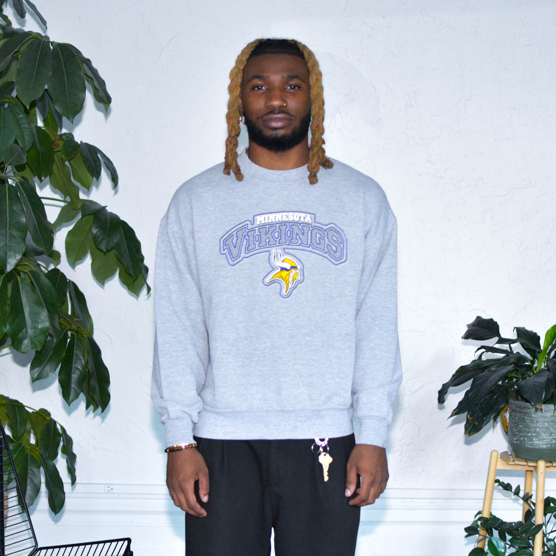 Vintage Minnesota Vikings Puff Print Gray Crewneck
