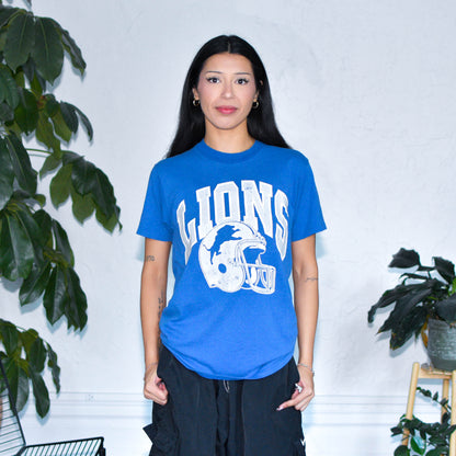 Vintage 90s Detroit Lions Blue Logo T-Shirt