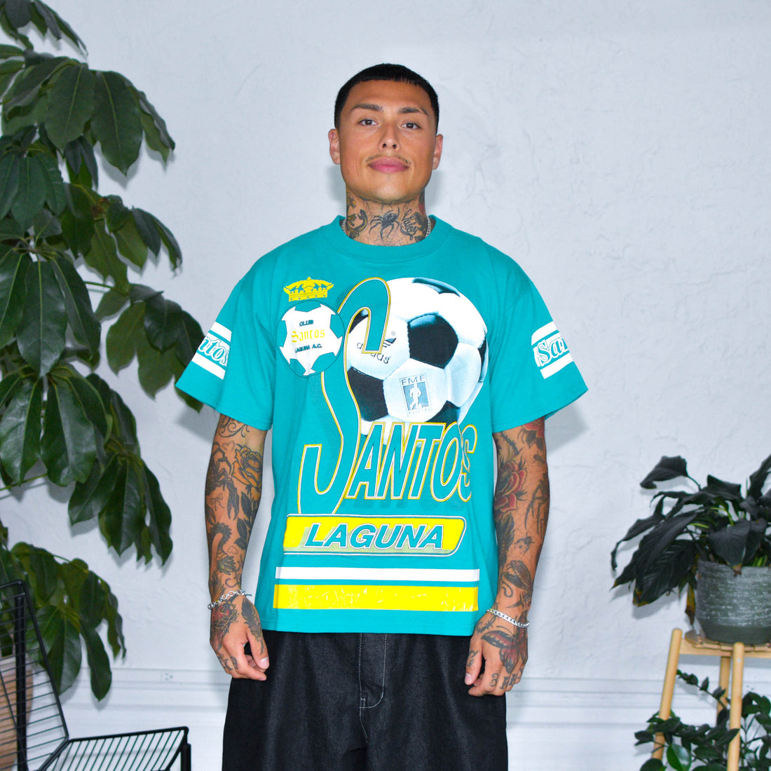 Vintage 90s Club Santos Laguna All-Over-Print T-Shirt