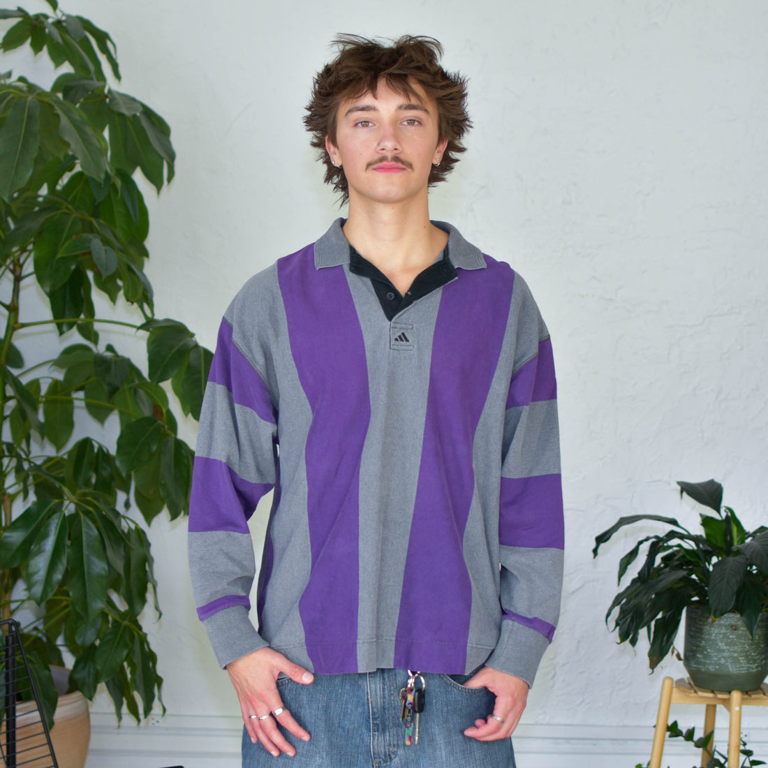 Vintage 90s Adidas Striped Polo Shirt