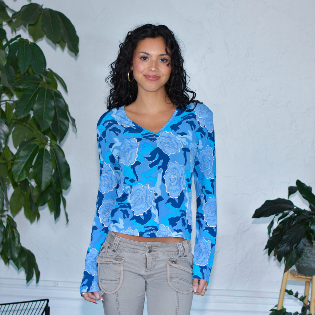 Y2K Xhilaration Blue Long Sleeve V-Neck Blouse