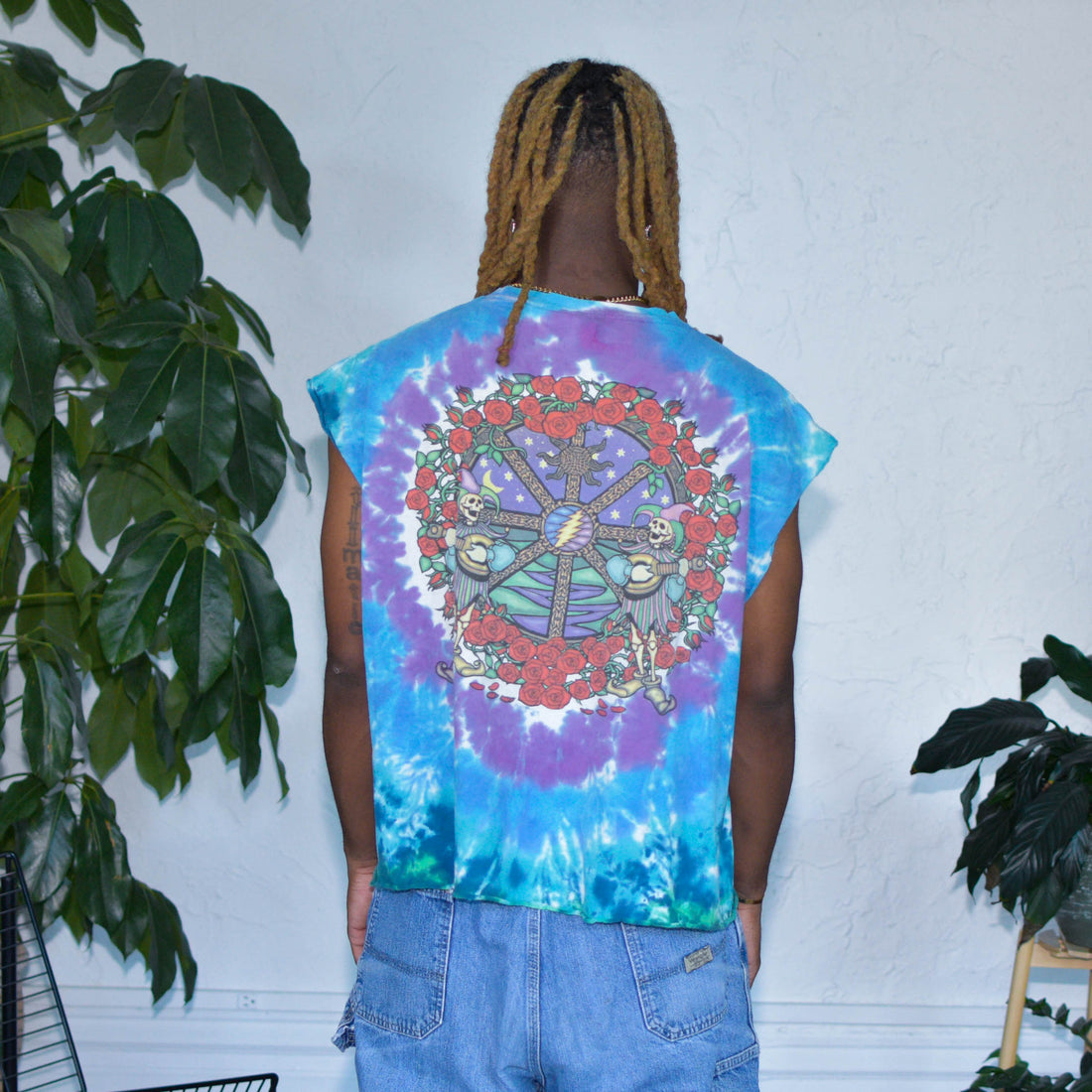 Y2K Liquid Blue Grateful Dead Cut-Off Tee
