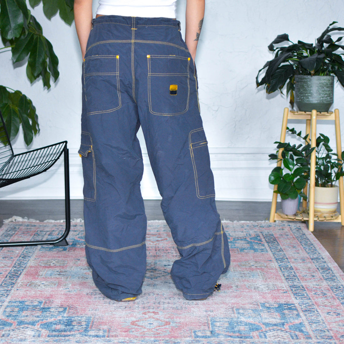 Vintage Y2K Breakdown Navy and Yellow Nylon Cargo Pants