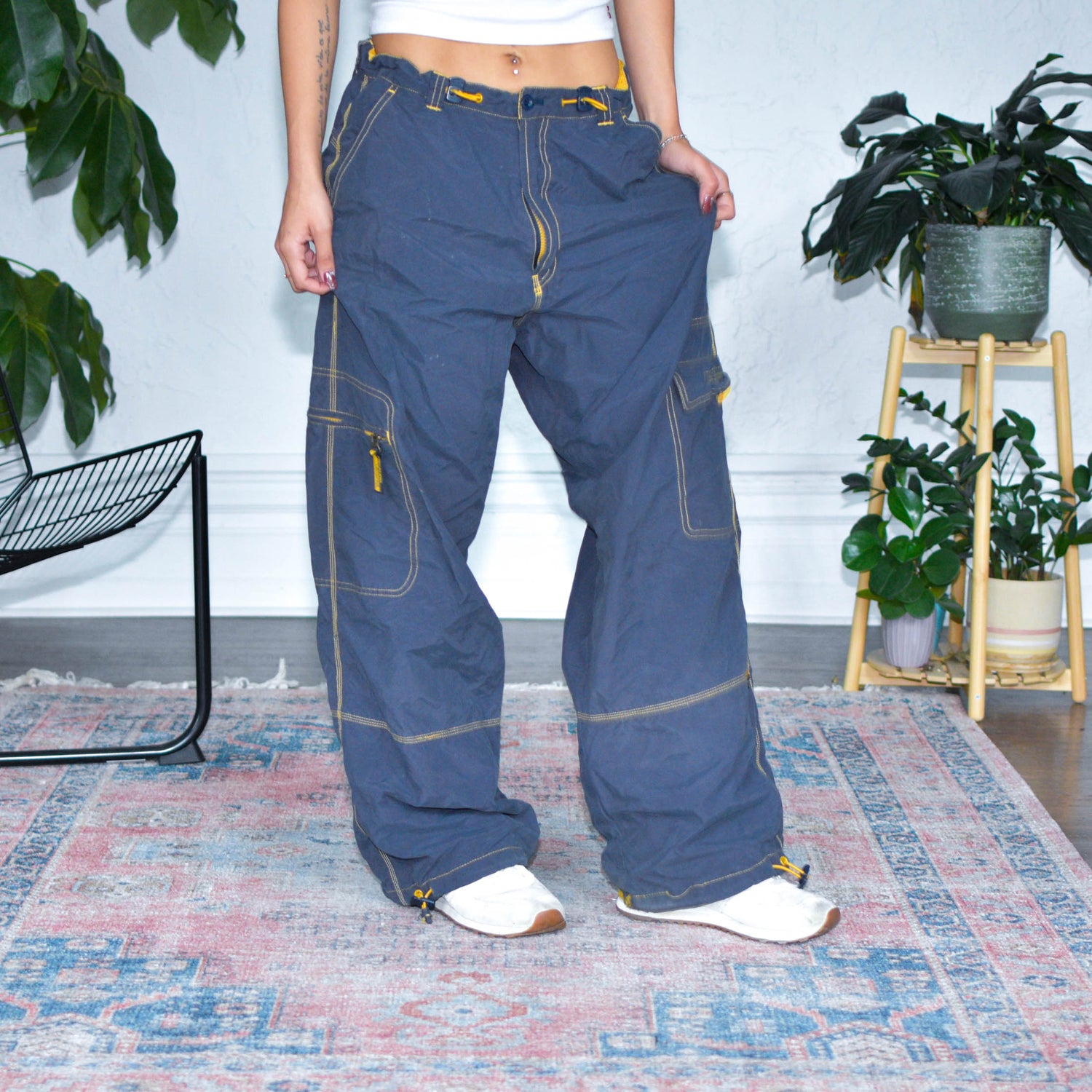 Vintage Y2K Breakdown Navy and Yellow Nylon Cargo Pants