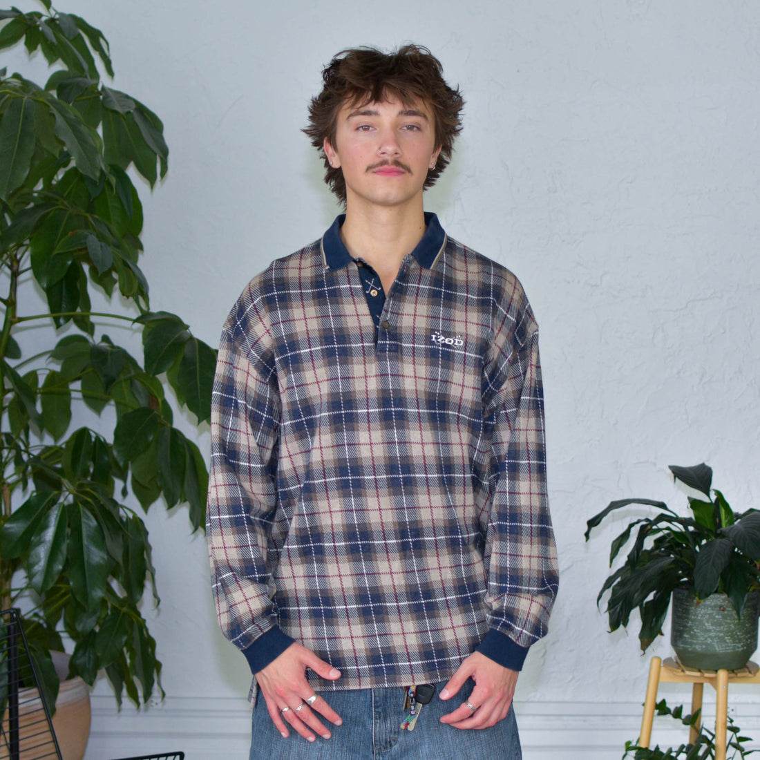 Vintage Plaid IZOD Golf Long Sleeve Polo