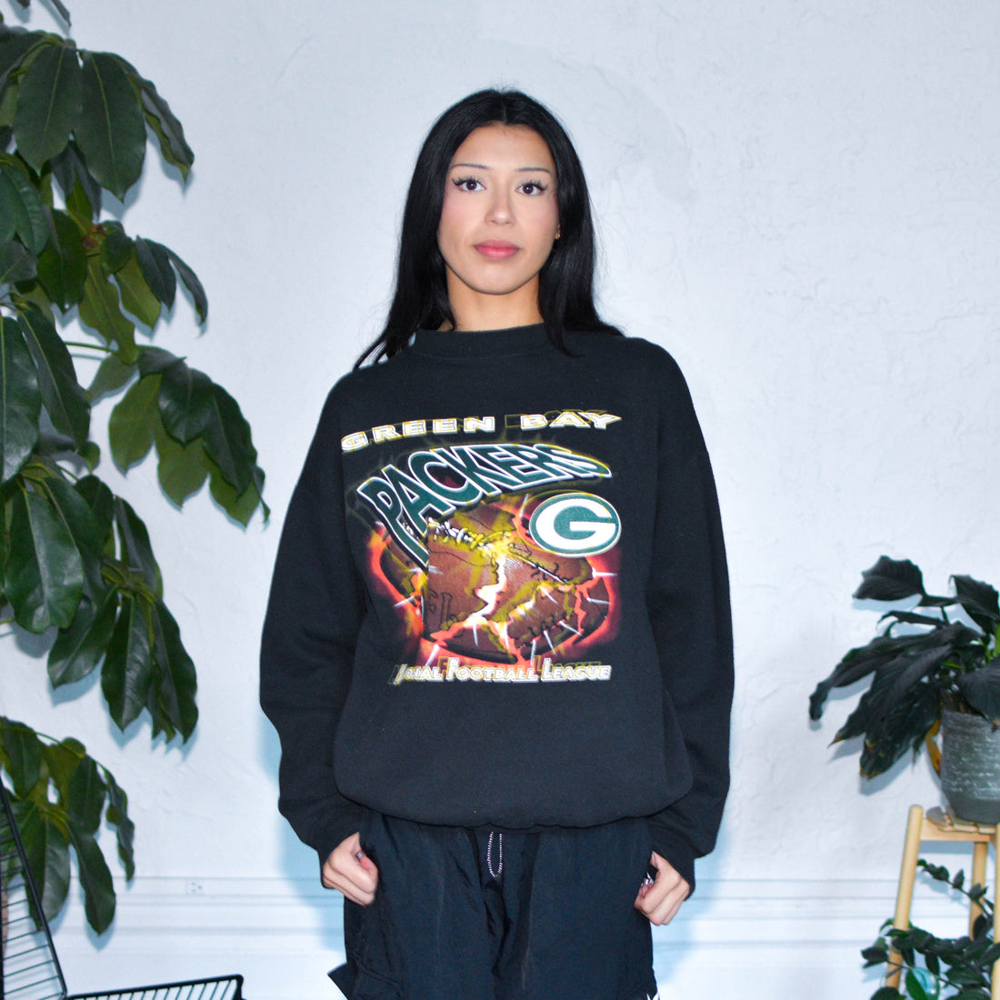 Vintage 90s Green Bay Packers Black 3D Logo Crewneck